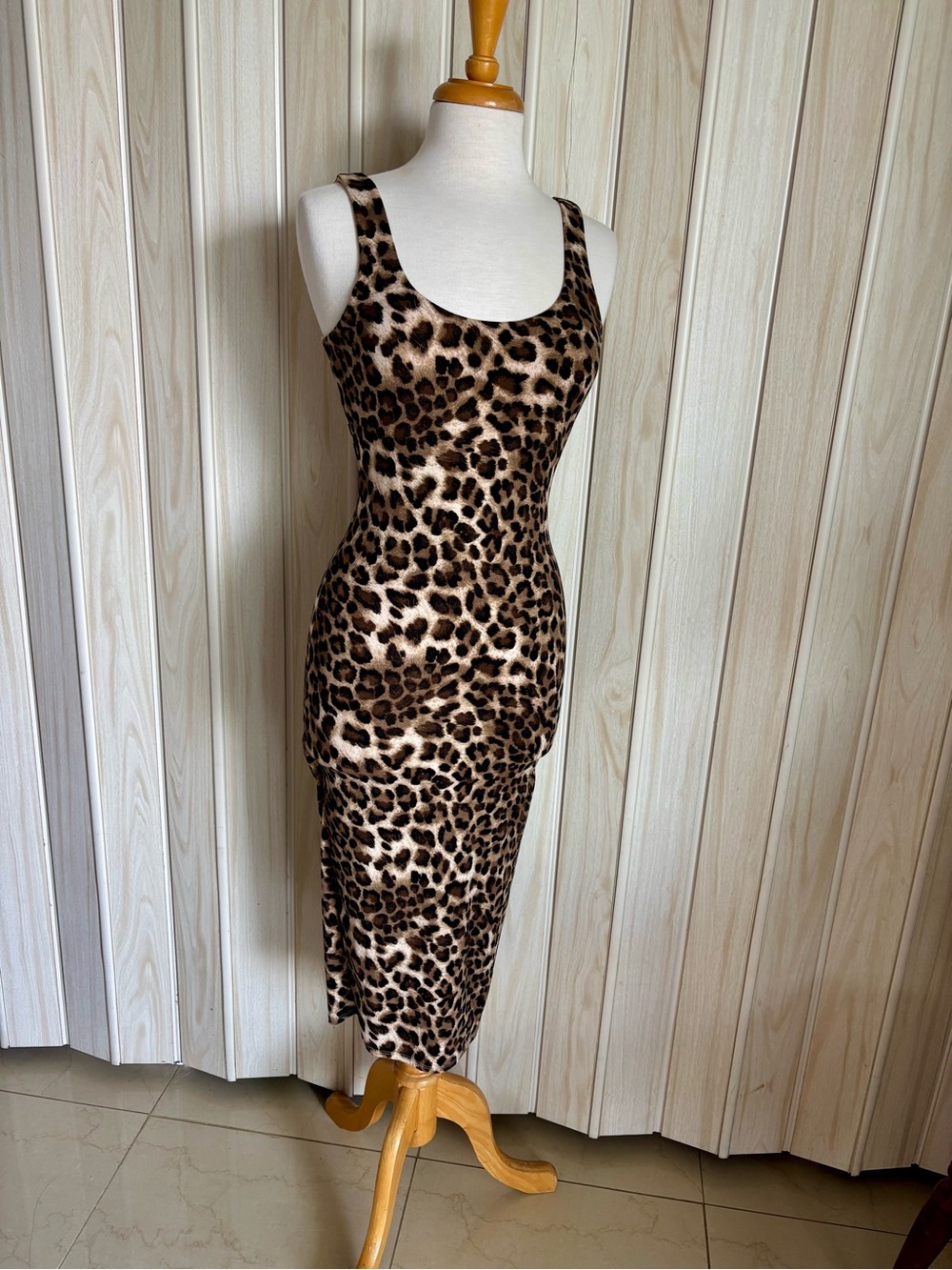Bear Dance Leopard-Print Tank Midi Dress - Brown & Black